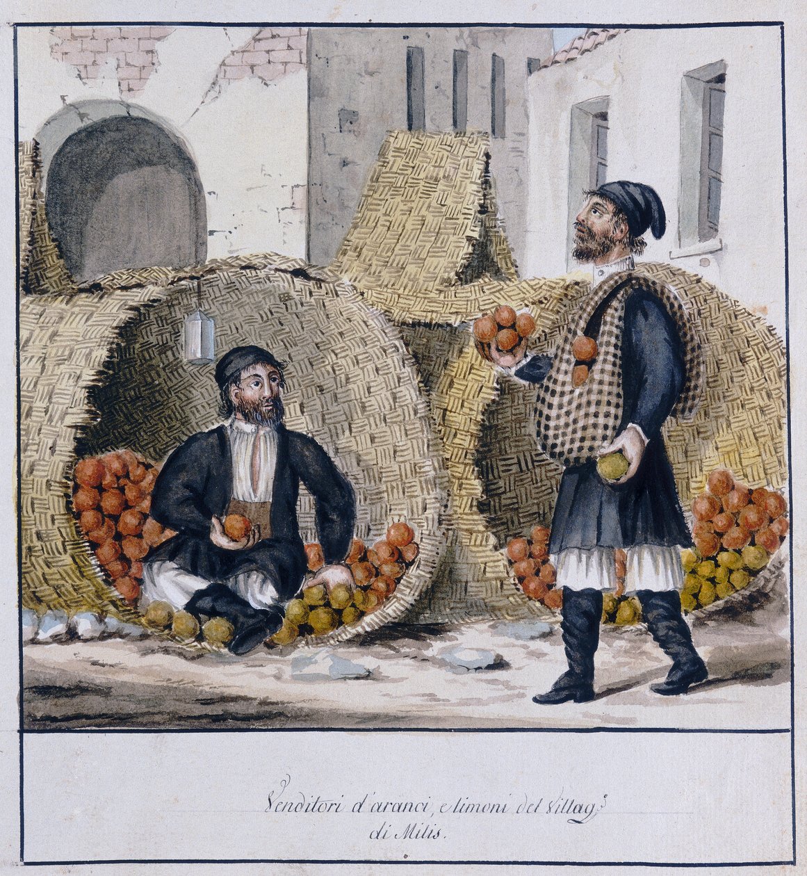A szardíniai Milis narancs- és citromárusai, nyomtatott ms.258, Luzzetti Collection alkotó: Italian School