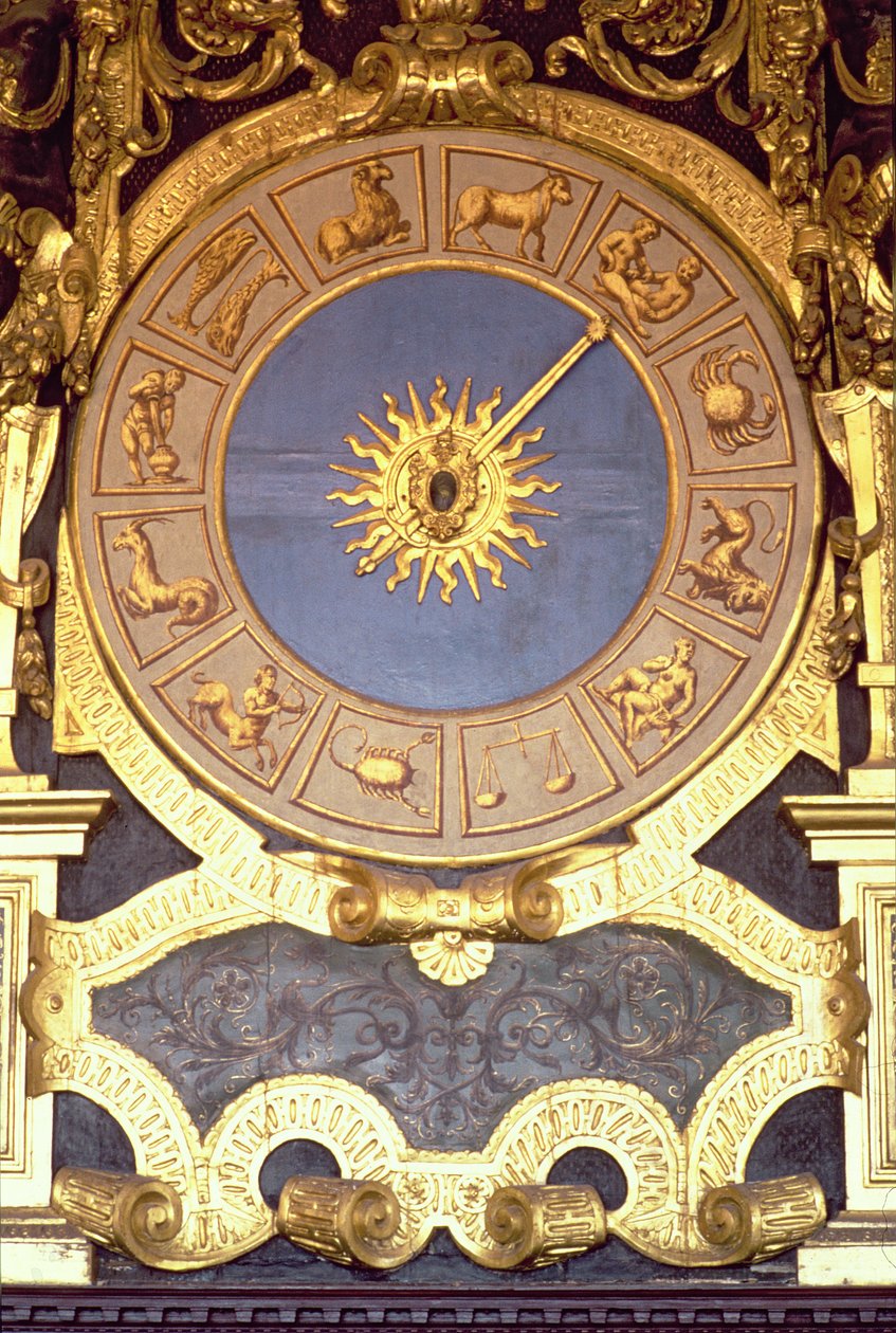 Orologio Zodicale (zodiákus óra) (freskó és aranyozott fa) alkotó: Italian School