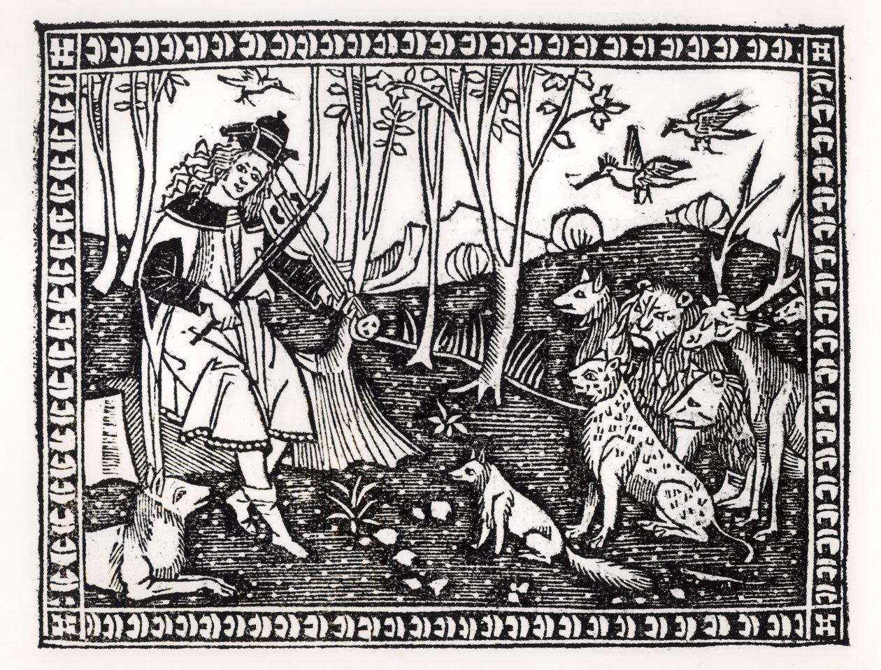 Orpheus Playing to the Animals, 1500 (fametszet) (bw fotó) alkotó: Italian School