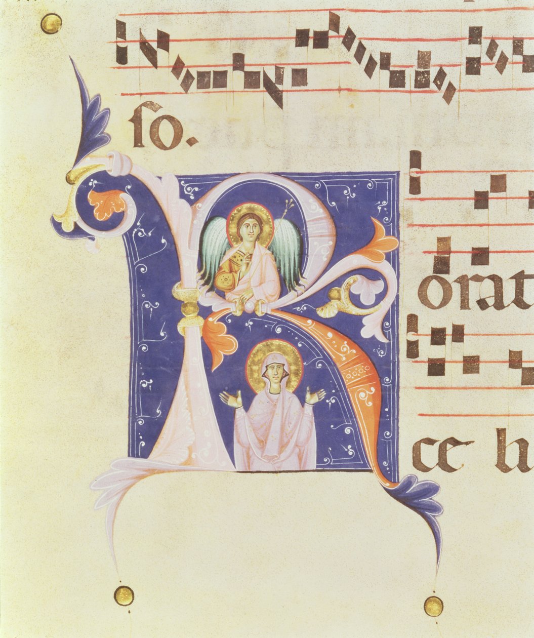 P 23 V Történeti „R” kezdőbetű, amely egy angyalt és egy női szentet ábrázol (vellum) alkotó: Italian School