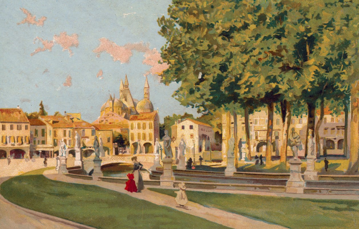Padova / Padova: Emanuele tér, Prato della Valle (chromolitho) alkotó: Italian School
