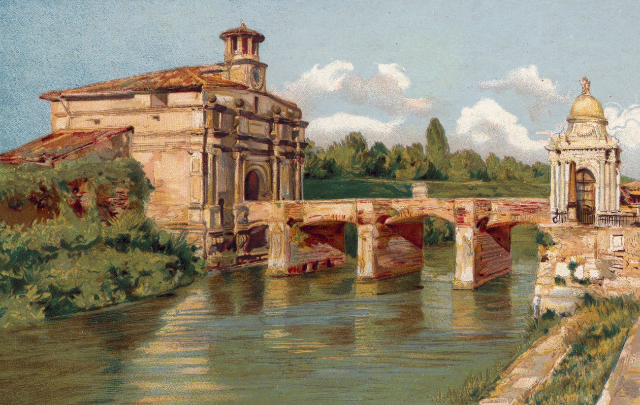 Padova / Padova: Bacchiglione híd (chromolitho): Porta Venezia és a Bacchiglione híd (chromolitho) alkotó: Italian School