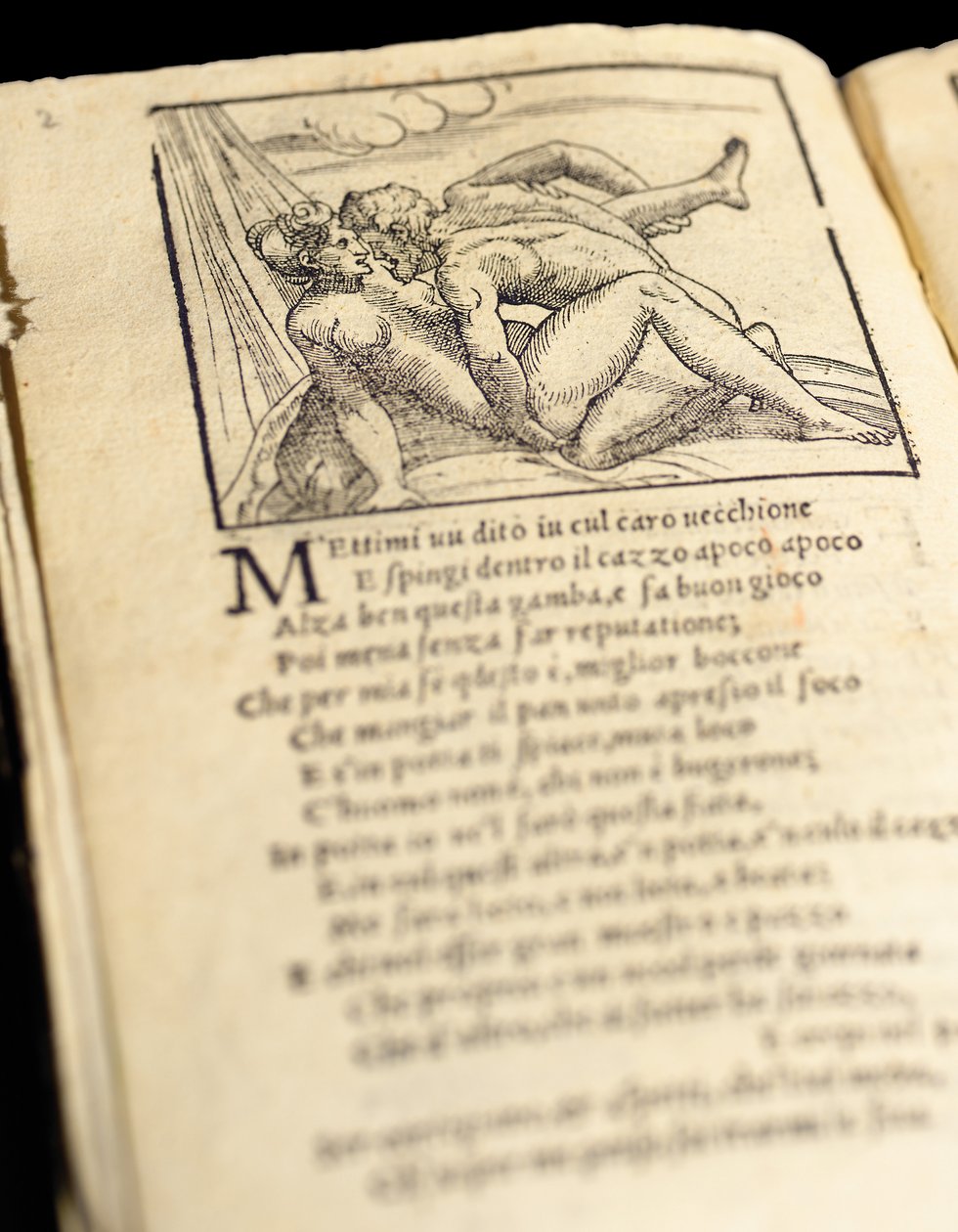 Oldal a Pietro Aretino "Sonetti Lussuriosi"-ból, Giulio Romano illusztrálta és Marcantonio Raimondi metszet, Velence, 1527 körül alkotó: Italian School