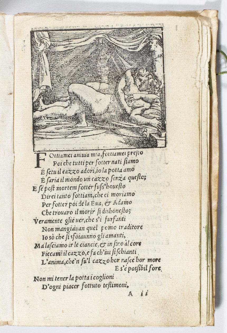 Oldal a Pietro Aretino "Sonetti Lussuriosi"-ból, Giulio Romano illusztrálta és Marcantonio Raimondi metszet, Velence, 1527 körül (nyomtatás és fametszet) alkotó: Italian School