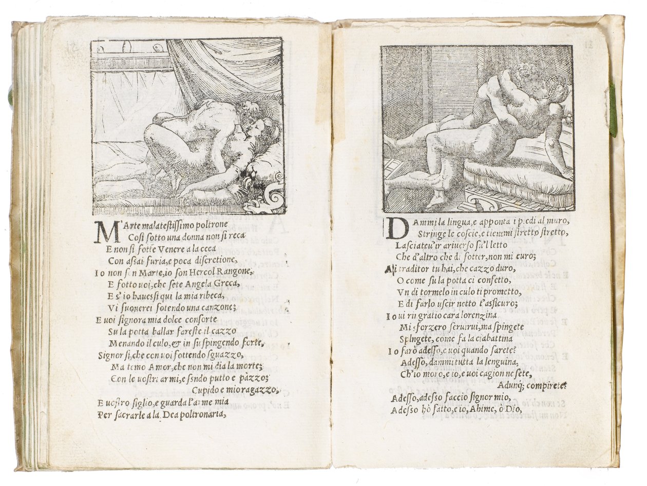Oldal a Pietro Aretino "Sonetti Lussuriosi"-ból, Giulio Romano illusztrálta és Marcantonio Raimondi metszet, Velence, 1527 körül (nyomtatás és fametszet) alkotó: Italian School