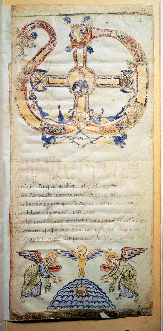Egy pápai oldal, amely az Eveque által elvégzendő imákat és szertartásokat tartalmazza (Ms.724/1-Carta3) Kézirat a 10. századból. Róma, Biblioteca Casanatense alkotó: Italian School