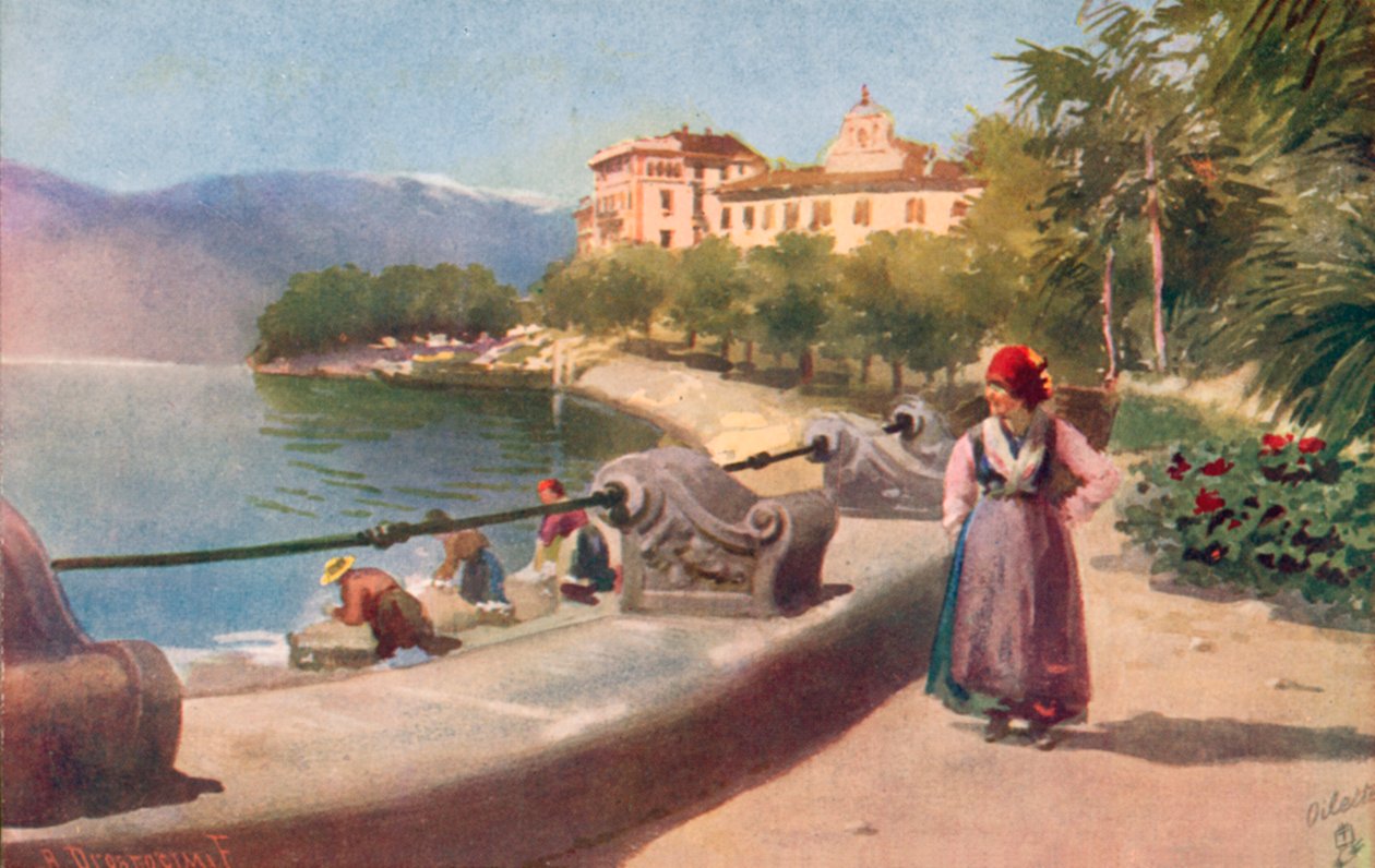 Pallanza, Maggiore-tó, Olaszország (színes litográfia) alkotó: Italian School