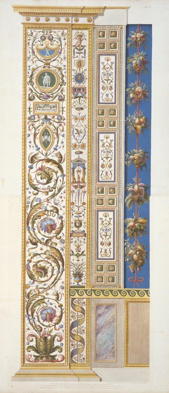 Panel a vatikáni Raphael Loggiáról, a Delle Loggie di Rafaele nel Vaticanoból, Giovanni Ottaviani (kb. 1735-1808) metszet, 1772-77 körül megjelent (kézzel színezett metszet) alkotó: Italian School