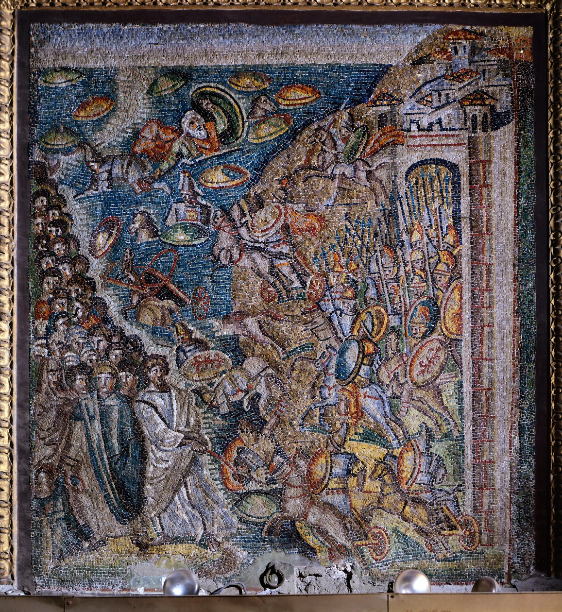 A Vörös-tengeren való átkelést ábrázoló mozaiklap, középhajó, Santa Maria Maggiore bazilika, Róma, Olaszország, 5. század. alkotó: Italian School