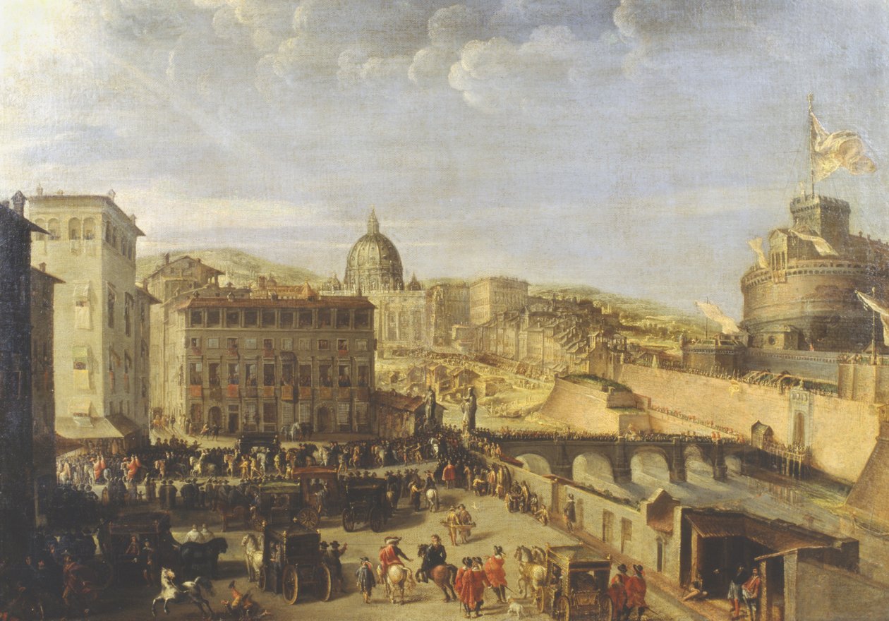 Pápai körmenet a SantAngelo-hídnál alkotó: Italian School