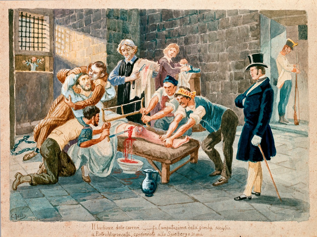 Pietro Maroncelli (1795-1846) hazafi és a Carboneria (karbonarizmus) tagja a morvaországi Spielberg erőd büntetés-végrehajtási intézetében tartott bebörtönzése során amputált lábbal. századi Museo del Risorgimento, Milánó nyomatai alkotó: Italian School