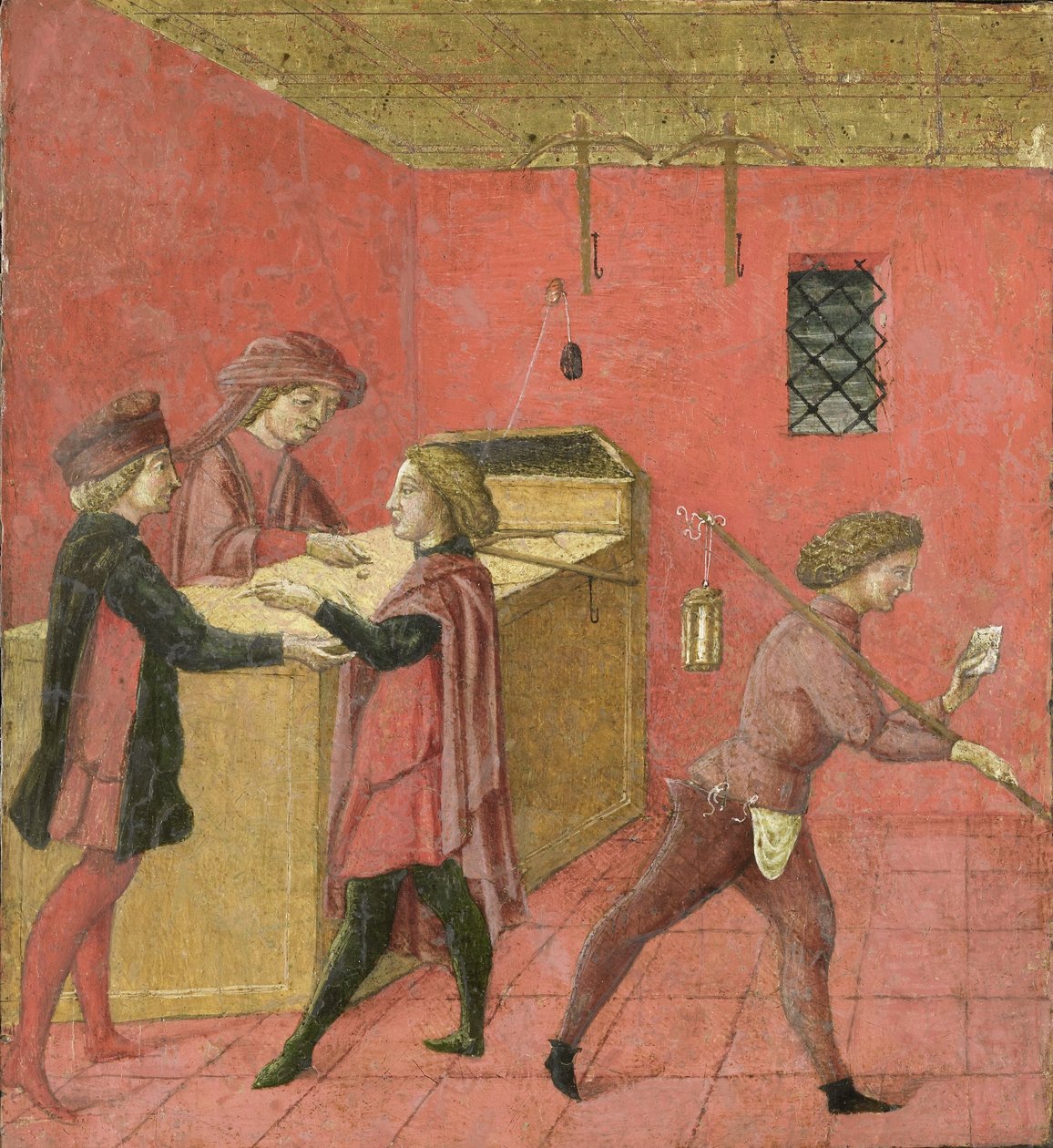 Fizetés az éjszakai őröknek a Camera del Comune of Siena-ban, 1440-60 (tempera a panelen) alkotó: Italian School