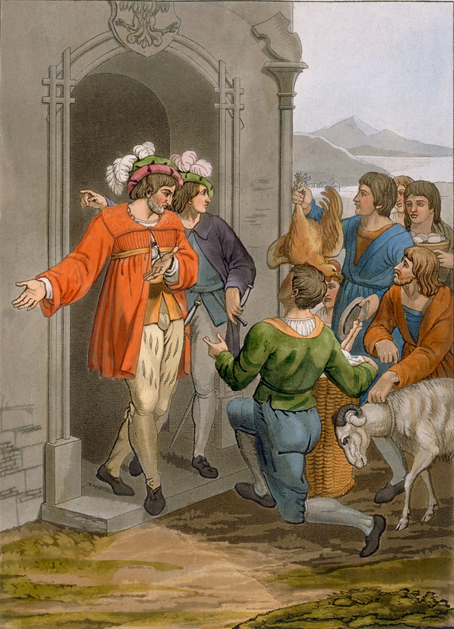 Tizedet adó parasztok, alpesi vidék, 1800-18 körül alkotó: Italian School