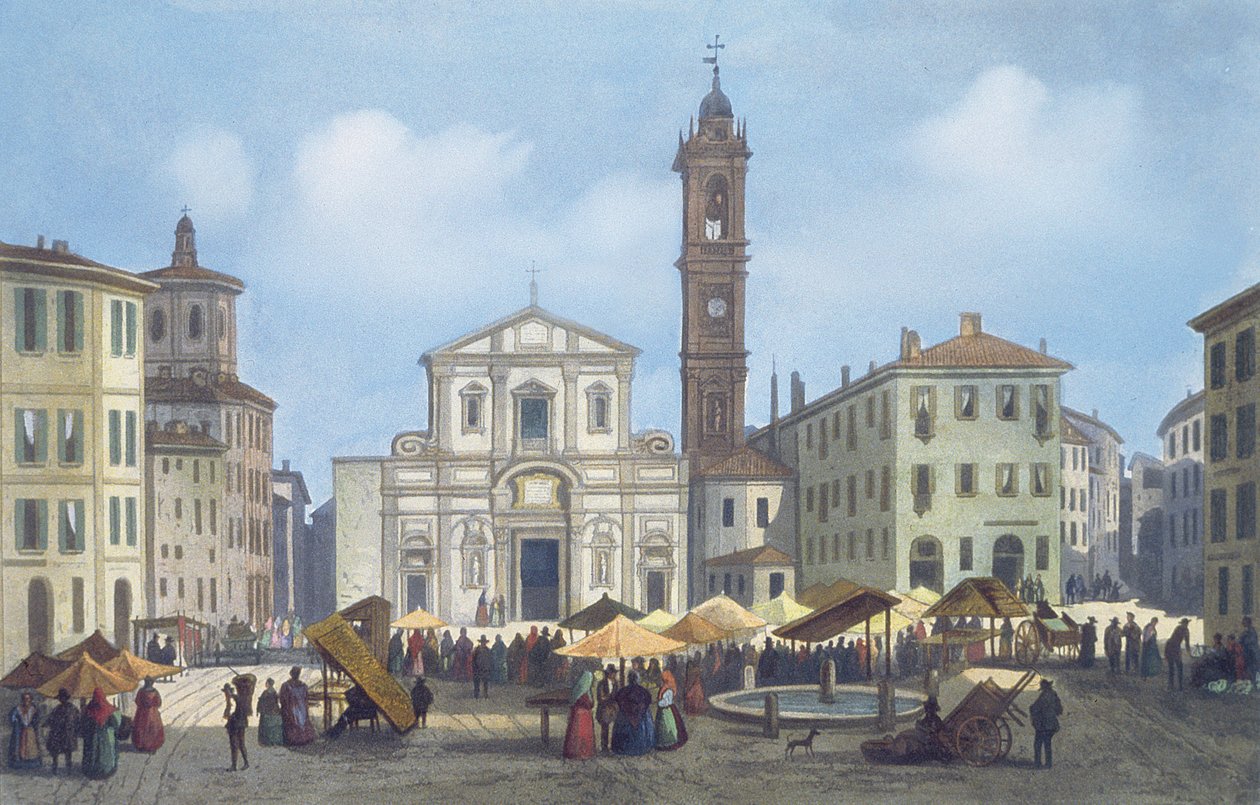 Piazza Santo Stefano a Milánó és környéke látványáról alkotó: Italian School