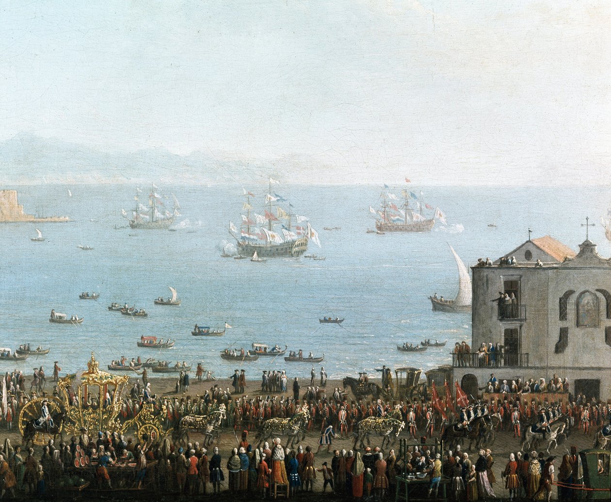 Piedigrotta lakoma Nápolyban szeptember 8-án Királyi körmenet részlete - 19. század eleji festmény - Museo Nazionale di San Martino Nápoly alkotó: Italian School