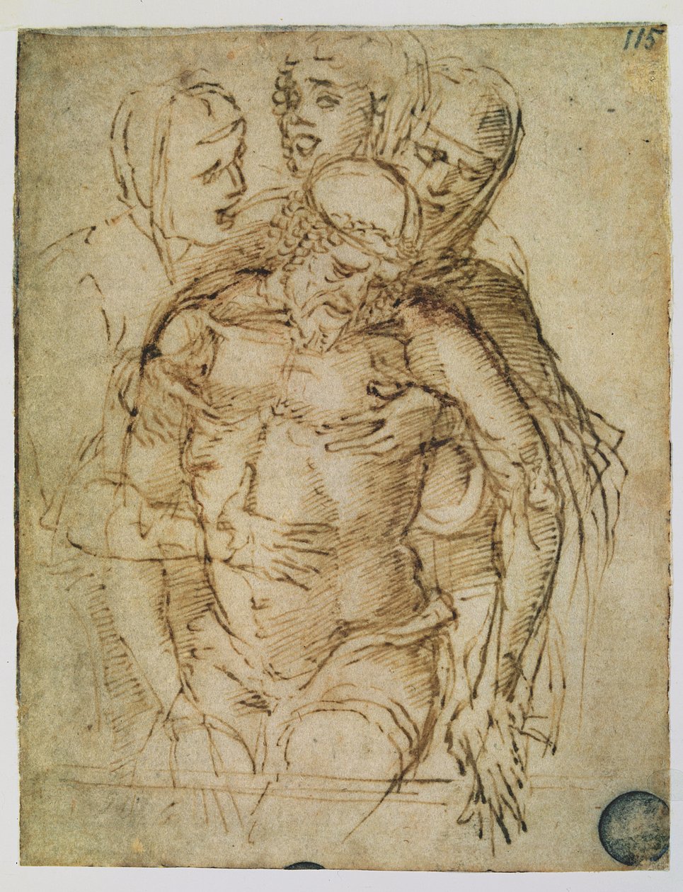 Pieta, Giovanni Bellininek (kb. 1430-1516) vagy Andrea Mantegnának (1430-1516) tulajdonítják (toll és tinta papíron) alkotó: Italian School