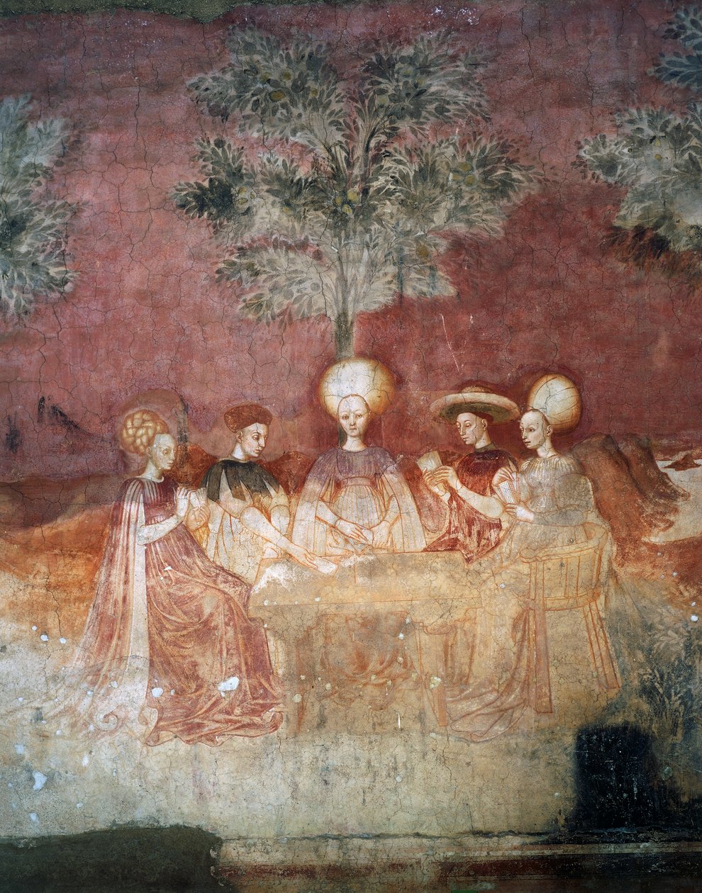 Játék tarot kártyákkal, jelenet a Játékok ciklusból, kb 1445-1450, freskó, Palazzo Borromeo, Milánó, Lombardia, Olaszország alkotó: Italian School