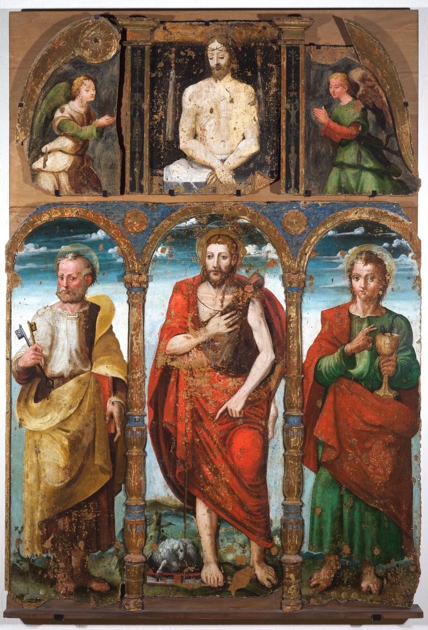 Keresztelő Szent János, Szent Péter és Szent János evangélista poliptichonja, a 16. század első fele (tempera, tábla) alkotó: Italian School