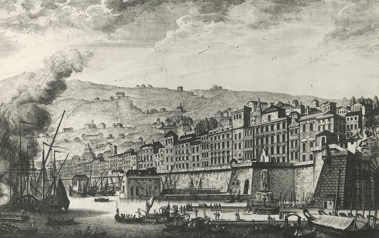 Ponte Reale Genovában, metszet, Olaszország alkotó: Italian School