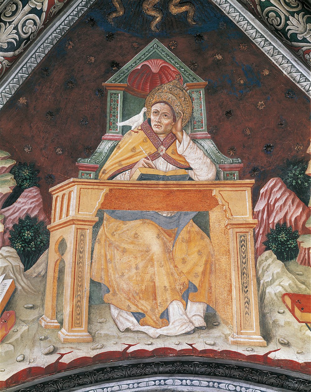 Gergely pápa az Antiochiai Szent Margit kápolnában, a Santa Maria Assunta szentély boltozatában (freskó) alkotó: Italian School