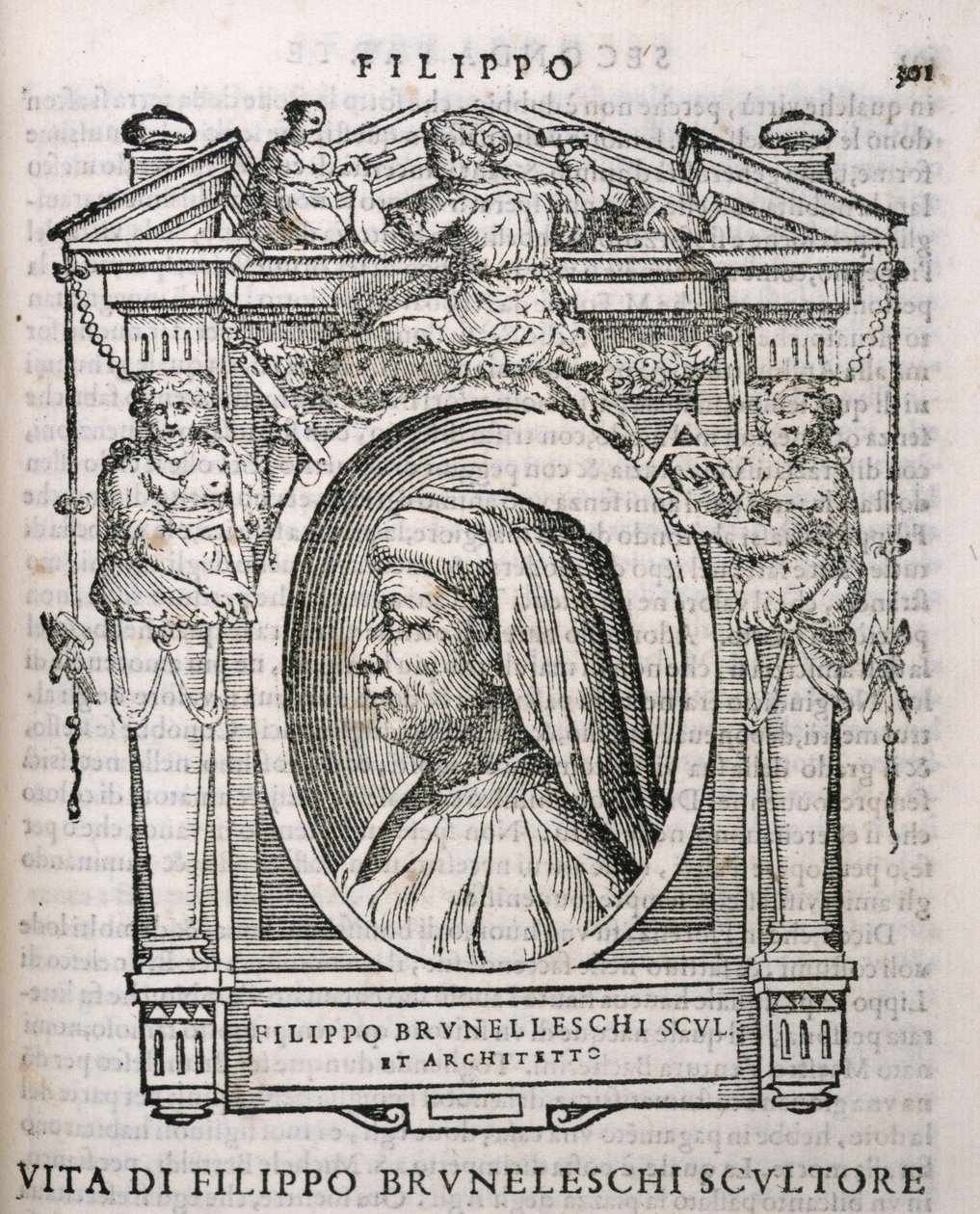 Filippo Brunelleschi (1377-1446) portréja a Vasaris Lifes of the Artists-ből, először 1550 alkotó: Italian School