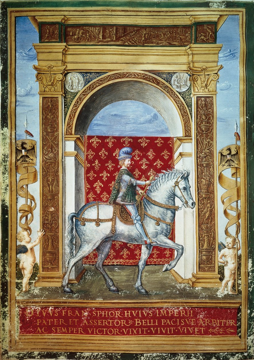Francesco Sforza portréja lóháton alkotó: Italian School