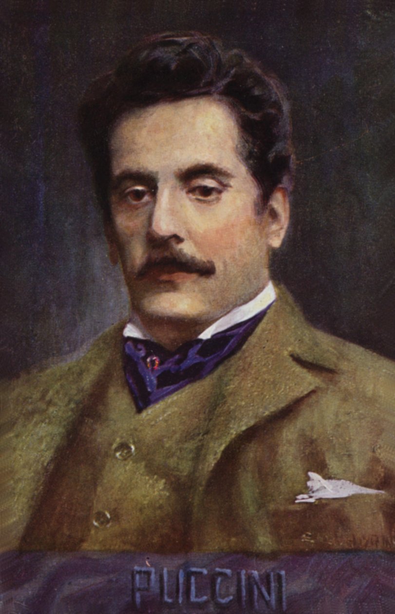 Giacomo Puccini portréja (színes litográfia) alkotó: Italian School