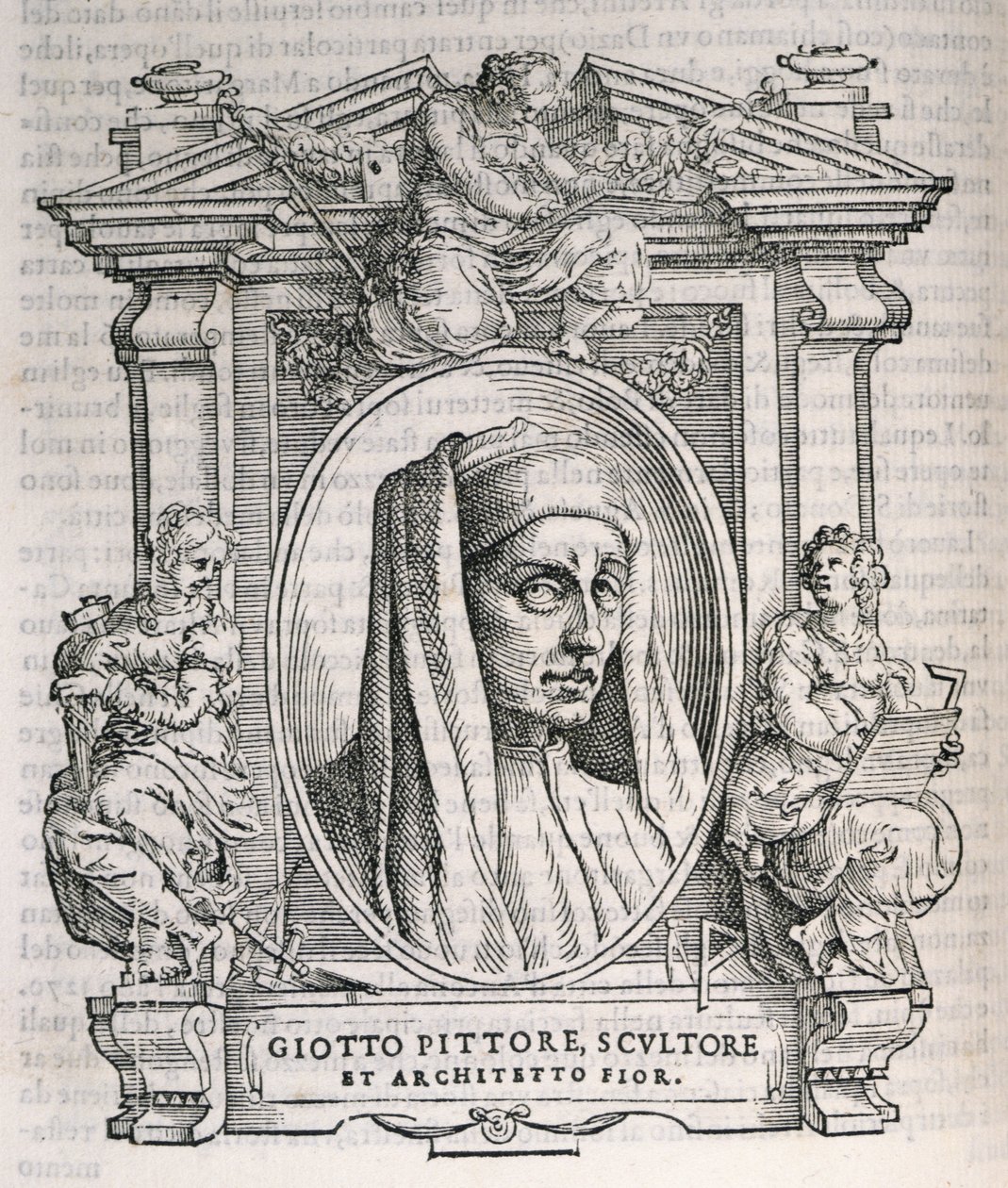 Giotto di Bondone (kb.1267-1337) portréja a Vasaris Lifes of the Artists-ből, először 1550 alkotó: Italian School