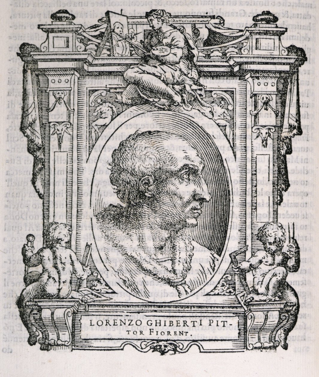 Lorenzo Ghiberti (1378-1455) portréja a Vasaris Lifes of the Artists-ből, először 1550-ben jelent meg alkotó: Italian School