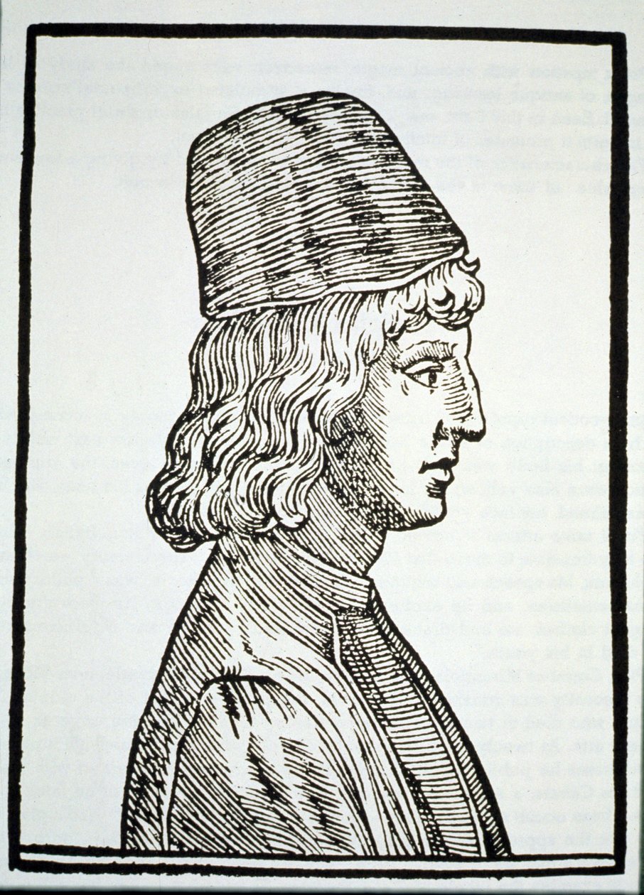 Pico della Mirandola (1463-94) portréja a Delle Celeste Fisionomiából, Giovanni Battista della Porta, 1616, Padova, illusztrálva a History of Magic című könyvben, megjelent a 19. század végén alkotó: Italian School