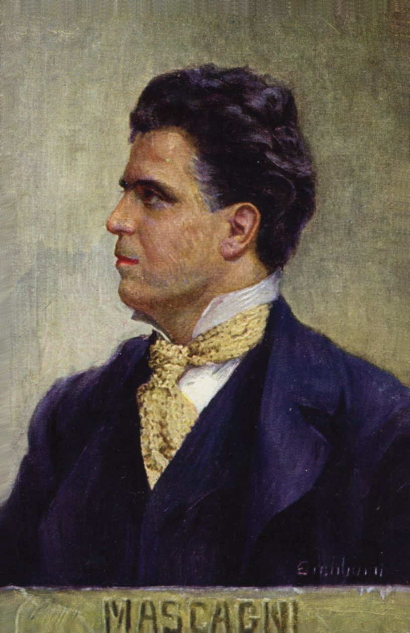 Pietro Mascagni portréja (színes litográfia) alkotó: Italian School