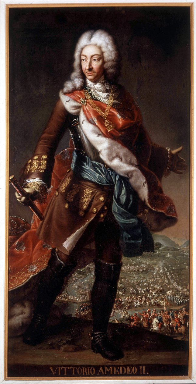 Vittorio Amedeo II di Savoia, a Volpe Savoiarda (1666-1732) (II. Victor Amedeo vagy Victor-Amedee), Savoya hercege és Szicília, majd Szardínia királya portréja. Az A. Racconigi kastélyban őrzött festmény. alkotó: Italian School