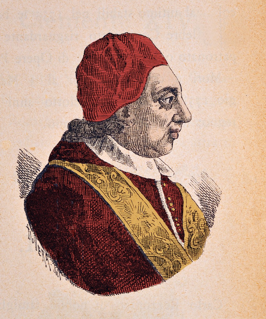 XIV. Benoit pápa (benedetto, Benedict vagy Benedictus) portréja (1740-1758), 1898 (metszet későbbi színezéssel) alkotó: Italian School
