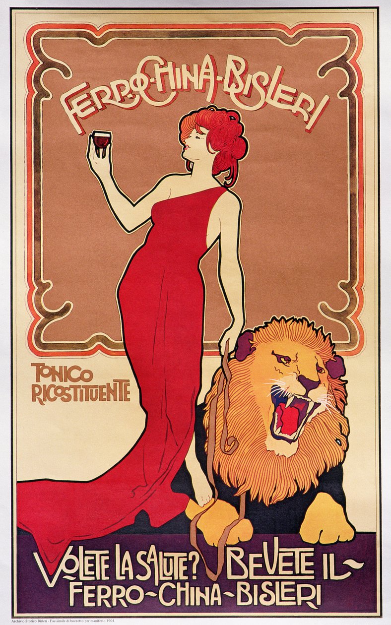 A "Bislieri likőrt" reklámozó plakát 1904 (litográfia) alkotó: Italian School