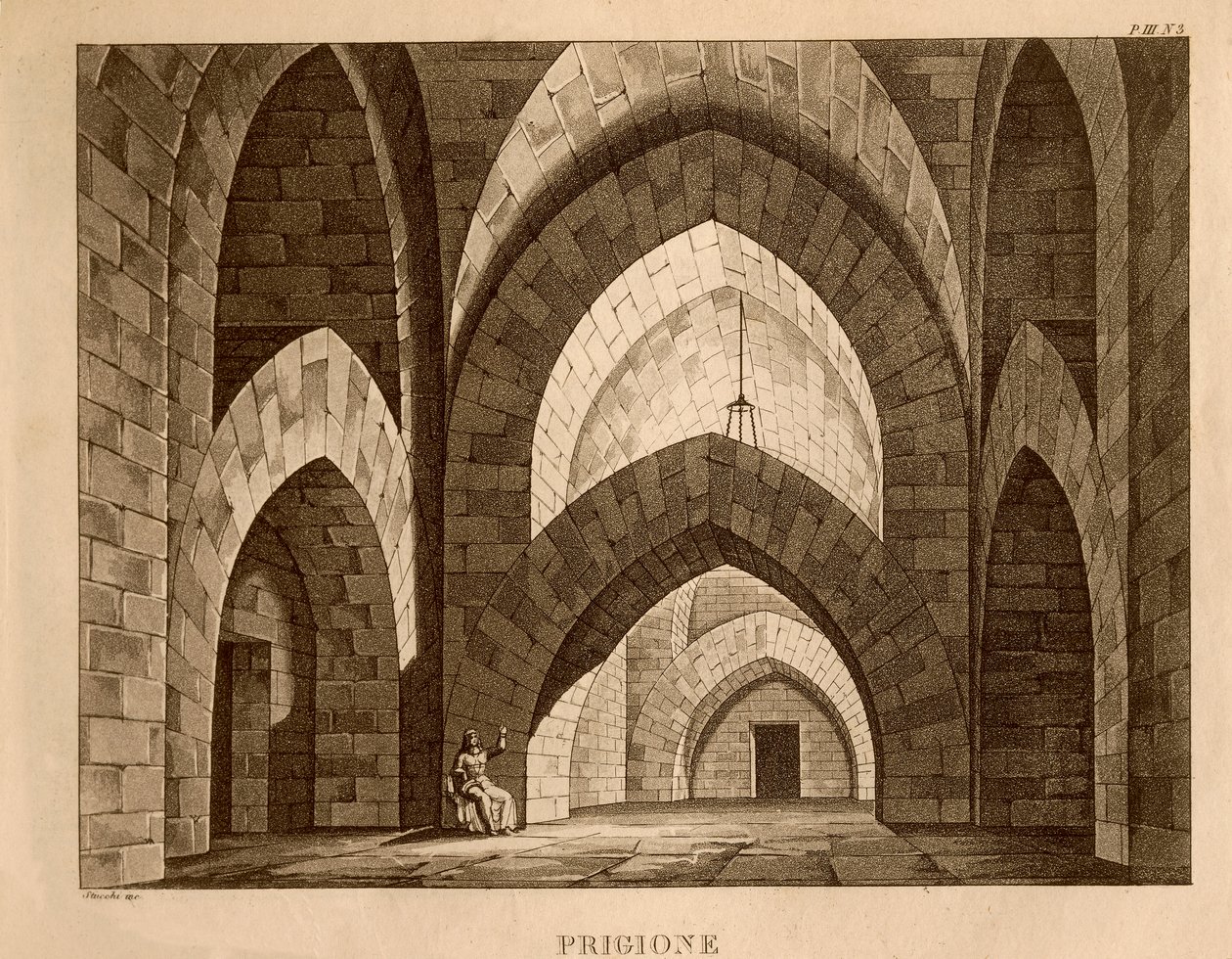Börtön, Gioachino Rossini (litho) „Ricciardo és Zoraide” 1. felvonásának díszlete alkotó: Italian School