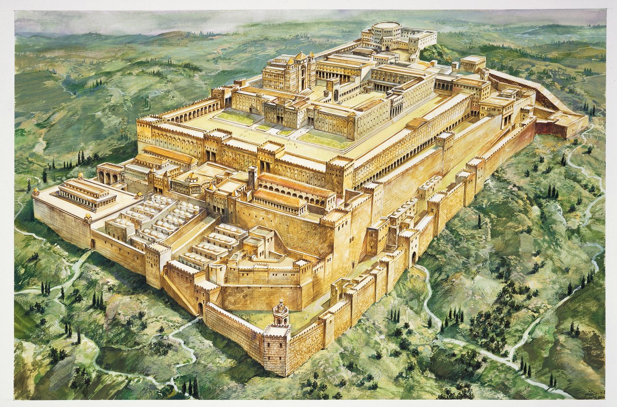 Salamon palotájának és az első templomnak a rekonstrukciója (színes litográfia) alkotó: Italian School