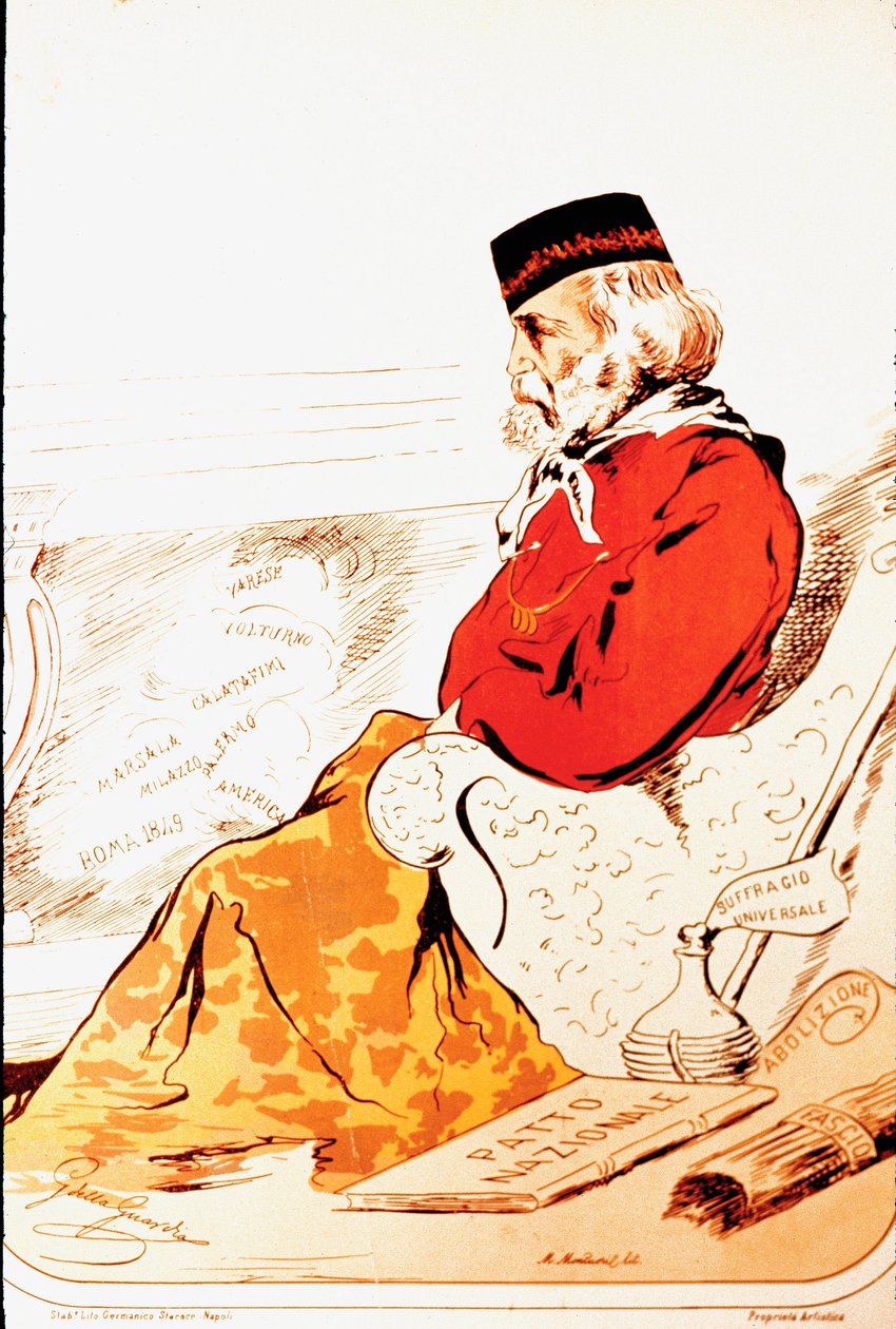 A Risorgimentói Hősök és az olasz hazafi, Giuseppe Garibaldi (1807-1882) parlamenti jogának képviselői 1874-ben. Rajz. Róma, Museo del Risorgimento alkotó: Italian School