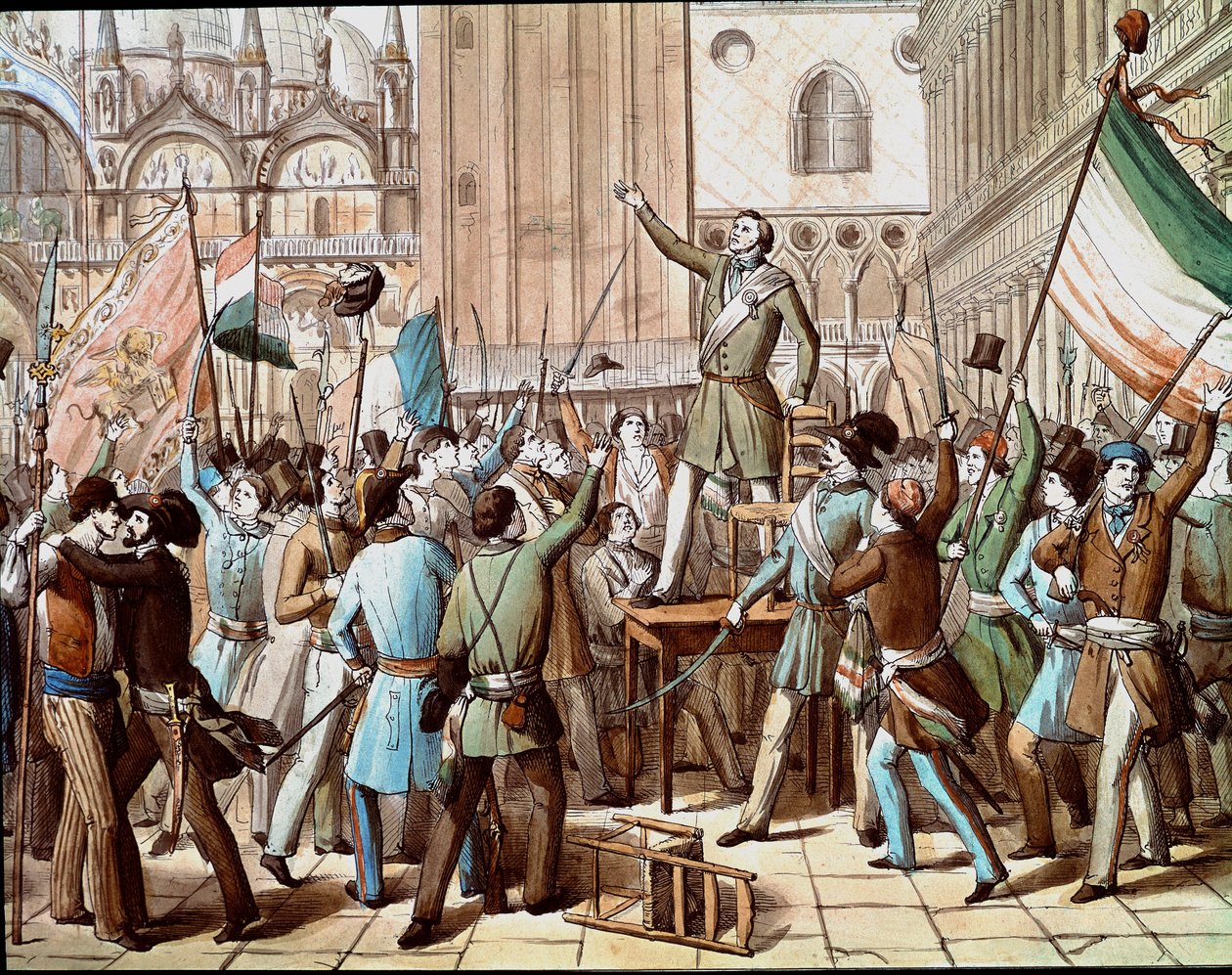 Daniele Manin (1808-1857) politikus, aki az osztrák jelenlét elleni velencei forradalmat vezette 1848-ban: a Velencei Köztársaság kikiáltása 1848 márciusában. (A Velencei Köztársaság kikiáltása 1848 márciusában, képviselettel alkotó: Italian School