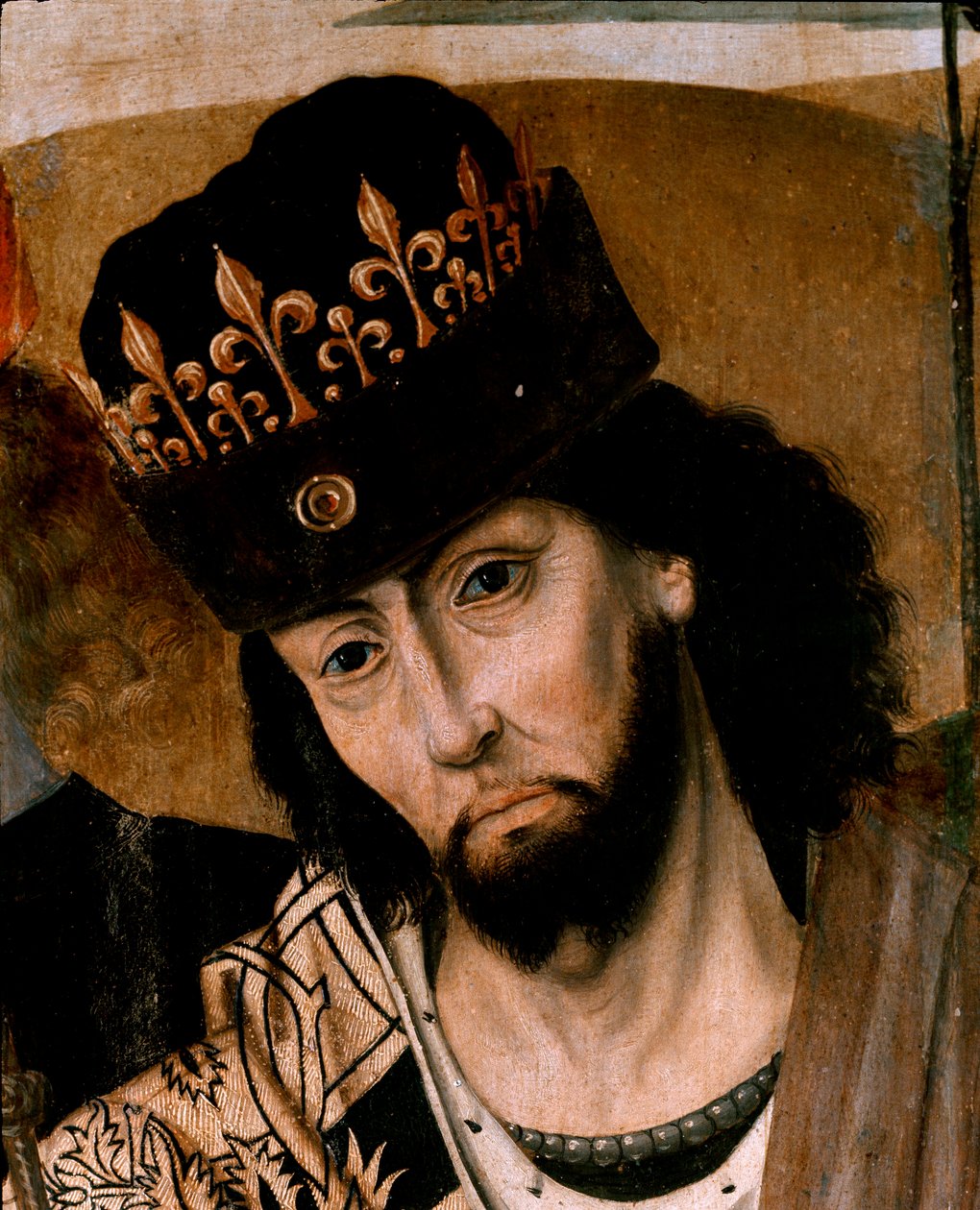 I. Anjou Róbert (1278-1343) szicíliai király és a Guelf Party Detail vezetőjének ábrázolása. A nápolyi iskola festménye. 15. század vége. Nápoly, Museo Nazionale di Capodimonte alkotó: Italian School
