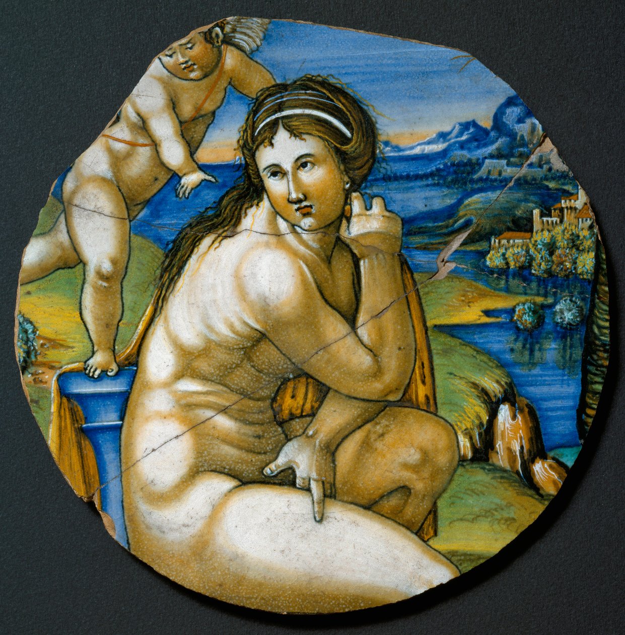 A Vénusz ábrázolása. Az olaszországi Faenzában gyártott kerámialemez. 1530 Firenze környékén, Bargello Nemzeti Múzeum alkotó: Italian School