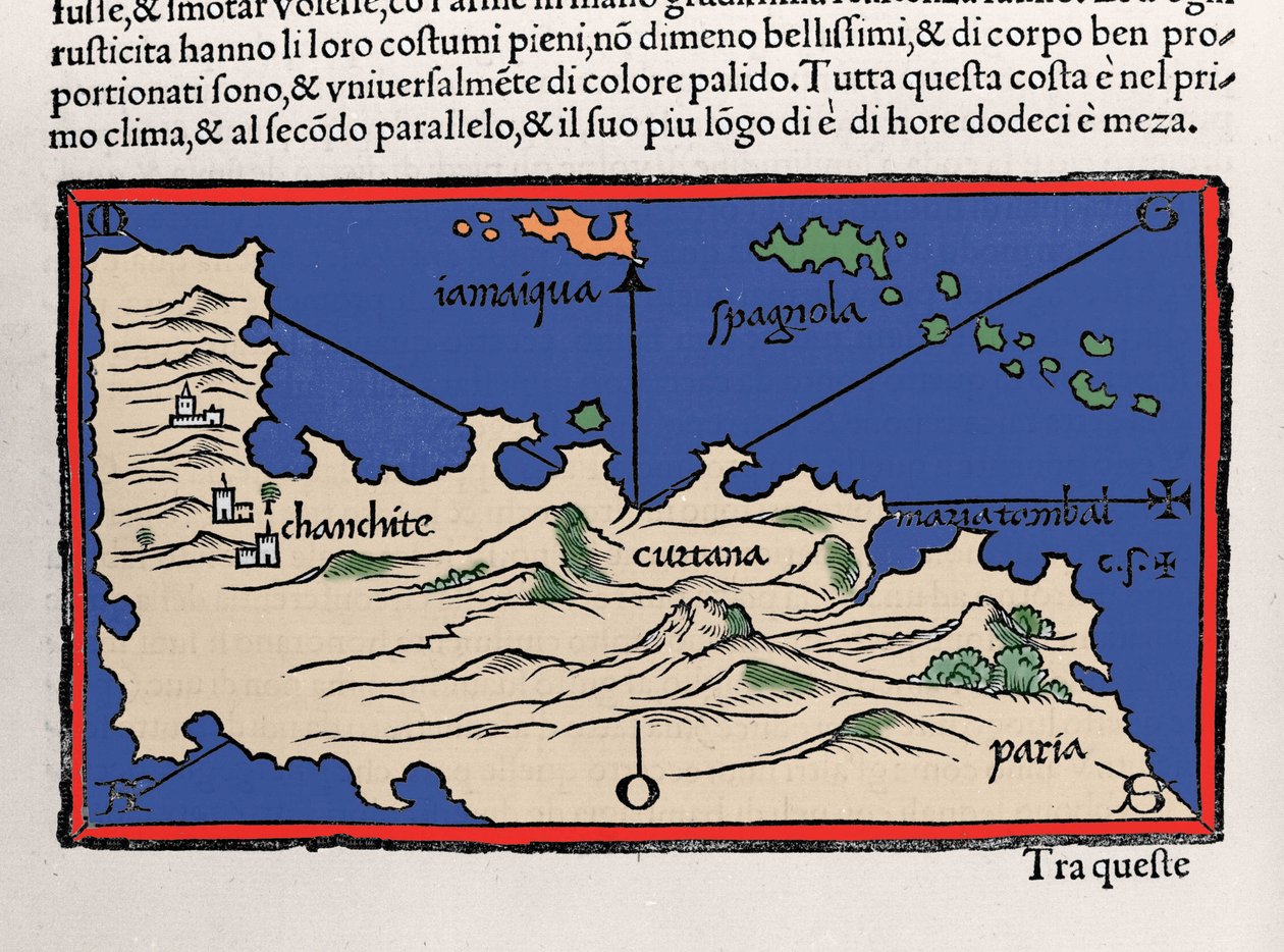 A Karib-szigetek és Venezuela partjainak képviselete. Isolario (szigetek térképe), készítette: Benedetto Bordone. Velence 1547 alkotó: Italian School