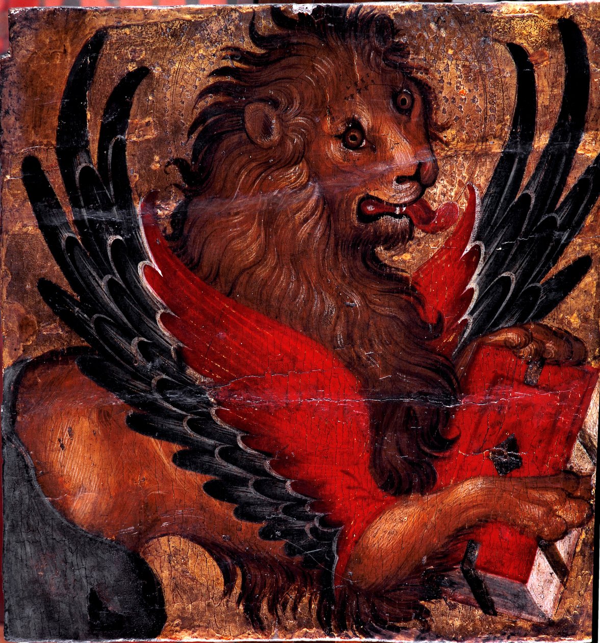 Szent Márk oroszlánjának ábrázolása. Festmény fára velencei művésztől. 15. századi V. 34x34 cm Velence, Museo Correr alkotó: Italian School