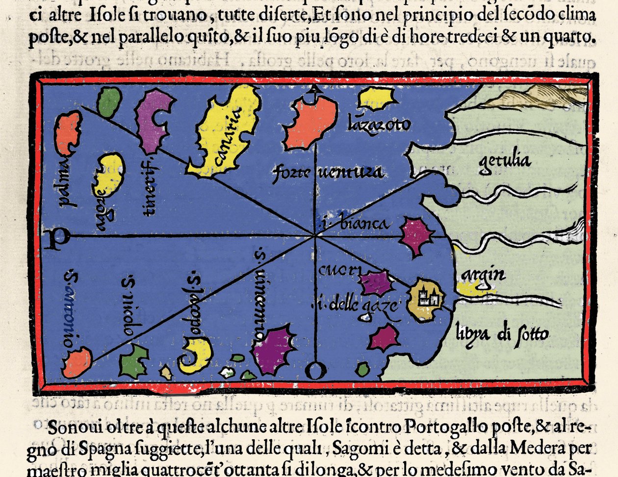 A Zöld-foki-szigetek szigeteinek ábrázolása. Isolario (szigetek térképe), készítette: Benedetto Bordone. Velence 1547 alkotó: Italian School