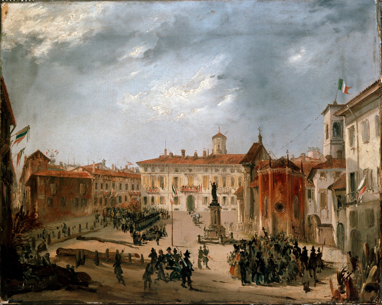 1848-as forradalmak, Milánó öt napja: osztrák foglyok a Borromeo téren március 20-án (festmény alkotó: Italian School