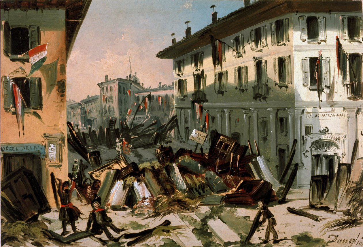 1848-as forradalmak, Milánó öt napja: Barikádok a Corso de porta Vercellinán március 22-én (festmény alkotó: Italian School