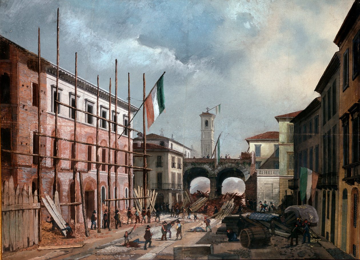 1848-as forradalmak, Milánó öt napja: a Porta Nuova ívének védelme március 19-én (festmény alkotó: Italian School