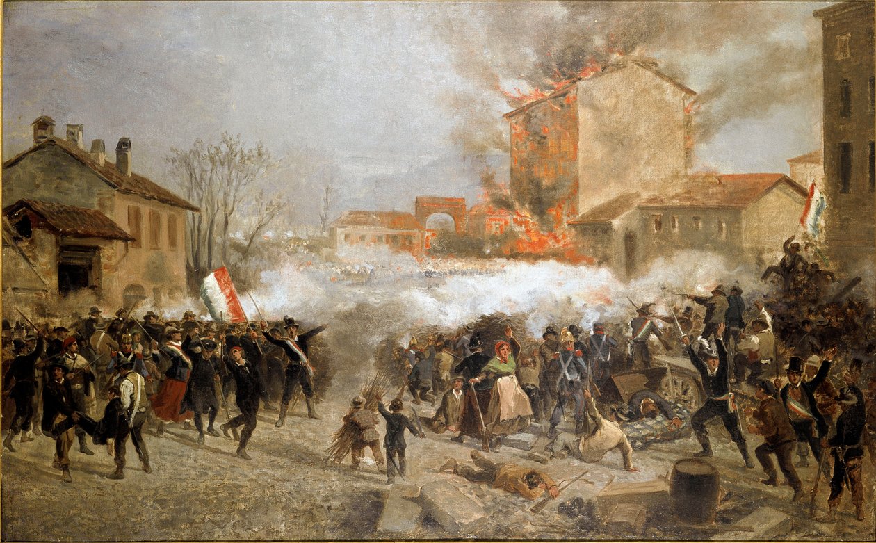 1848-as forradalmak, Milánó öt napja: a felkelők március 22-én elfoglalják a Porta Tosát (festmény alkotó: Italian School