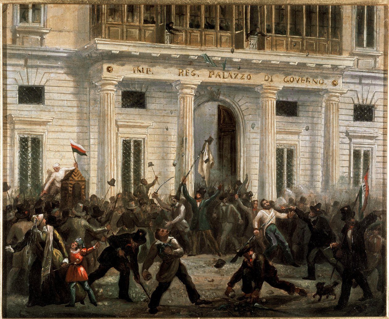 1848-as forradalmak, Milánó öt napja: március 18-án a felkelők elfoglalják a kormánypalotát (festmény alkotó: Italian School