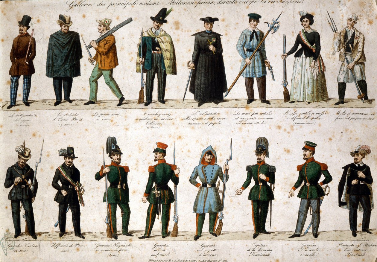 Risorgimento: Milánó öt napja (Cinque giornate di Milano) (1848. március 18-22.): ez az 1848-as forradalmak (az első olasz függetlenségi háború része) egyik első epizódja, amely a milánóiak felemelkedését jelentette. ellen felkelő lakosság alkotó: Italian School