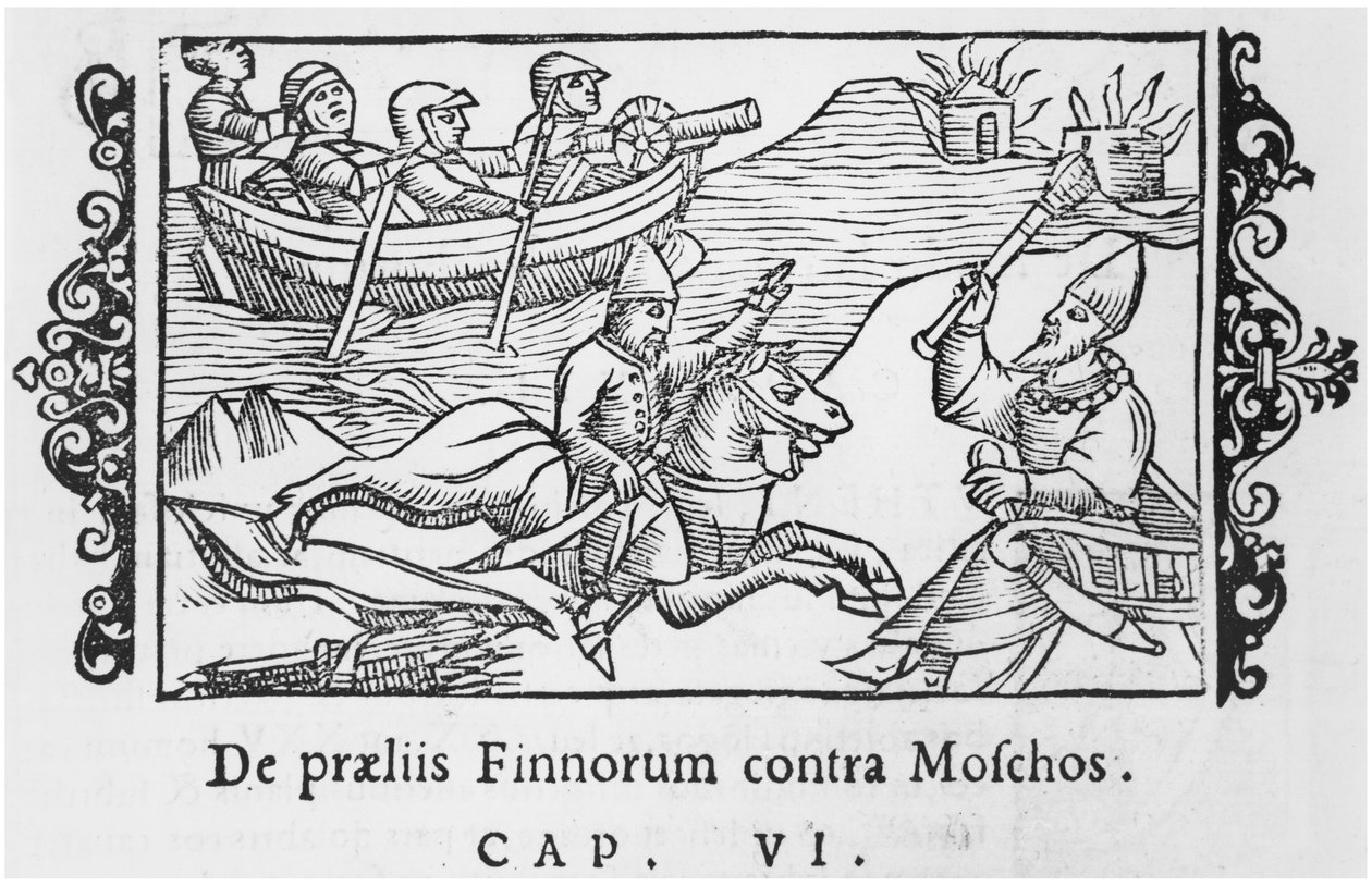 Oroszok és finnek harca, illusztráció Olaus Magnus (1490-1558) Az északi nemzetek története című könyvéből, megjelent Rómában, 1555 alkotó: Italian School